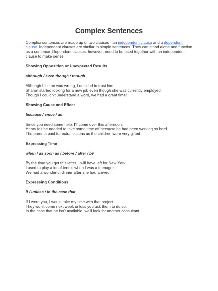Complex Sentences | PDF | Sentence (Linguistics) | Clause