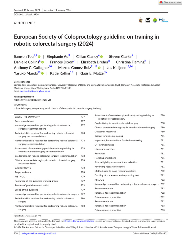 Robotic Colorectal Surgery Training Guidelines | PDF | Systematic Review