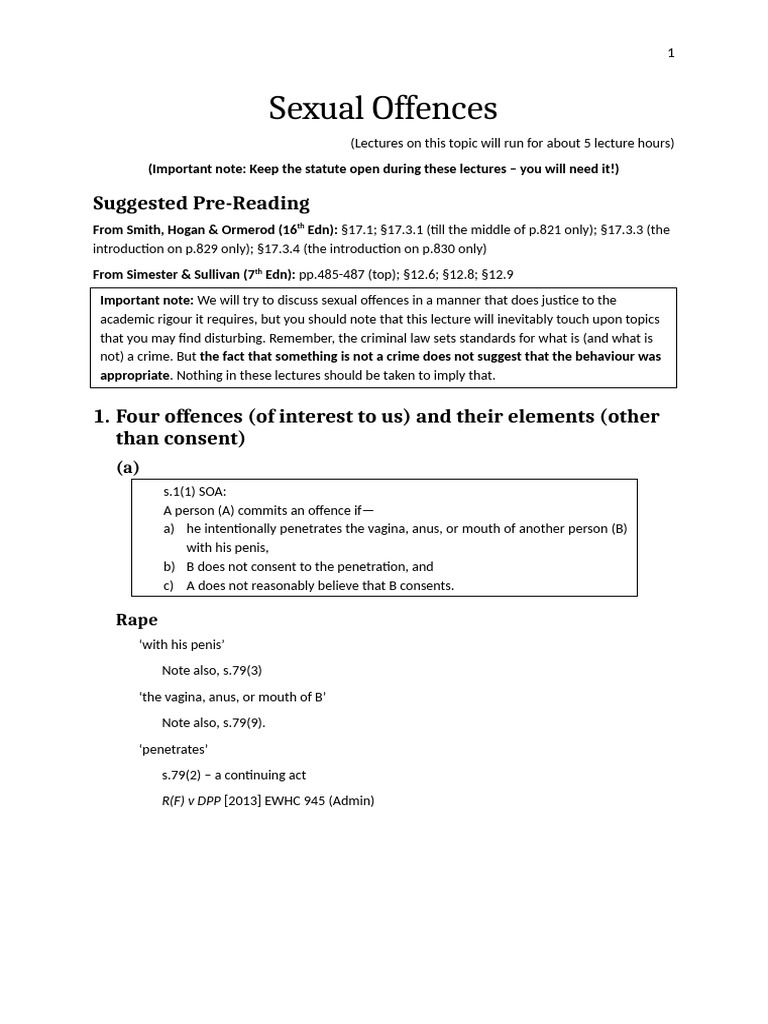 Understanding Sexual Offences Law | PDF | Mens Rea | Crimes