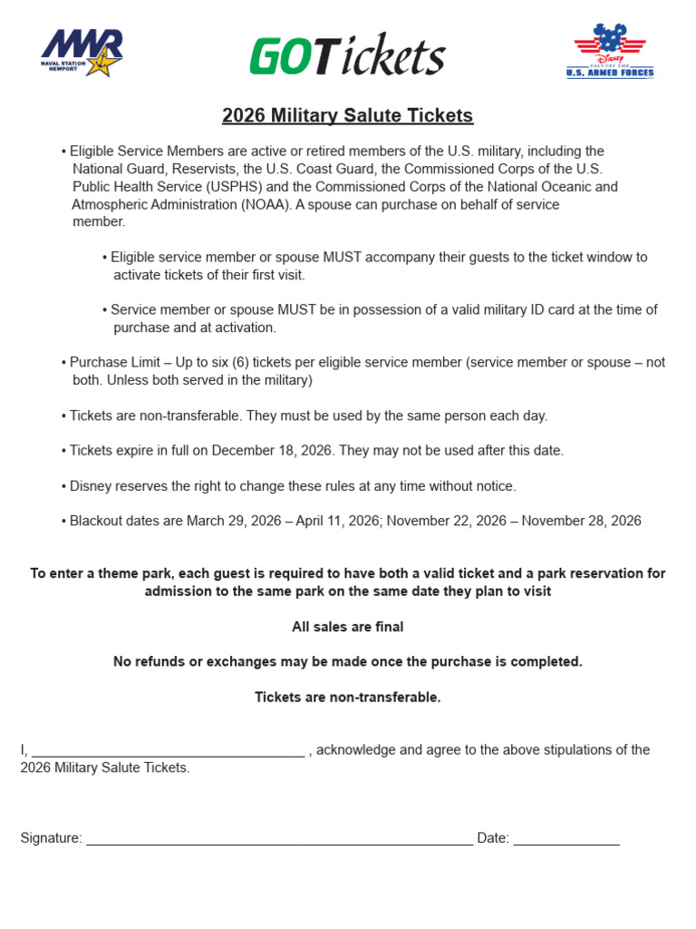 2026 Military Salute Ticket Guidelines | PDF