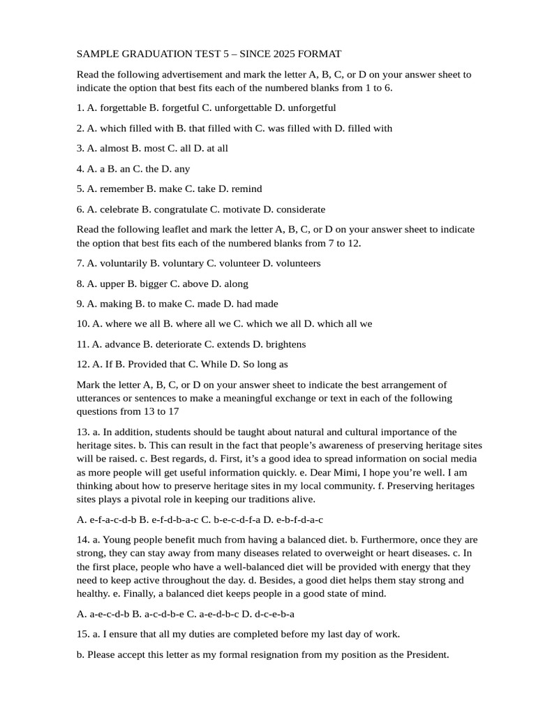 Graduation Test Sample Questions 2025 | PDF | Wildfire | Trees