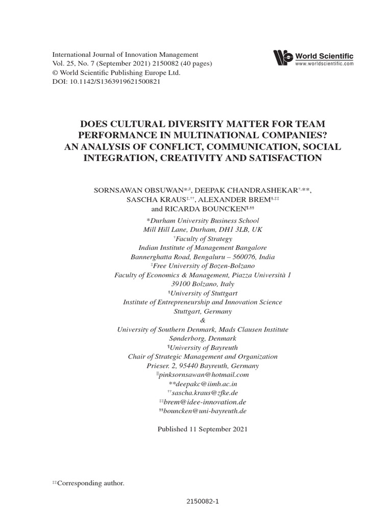 Cultural Diversity's Impact on Team Performance | PDF | Creativity ...