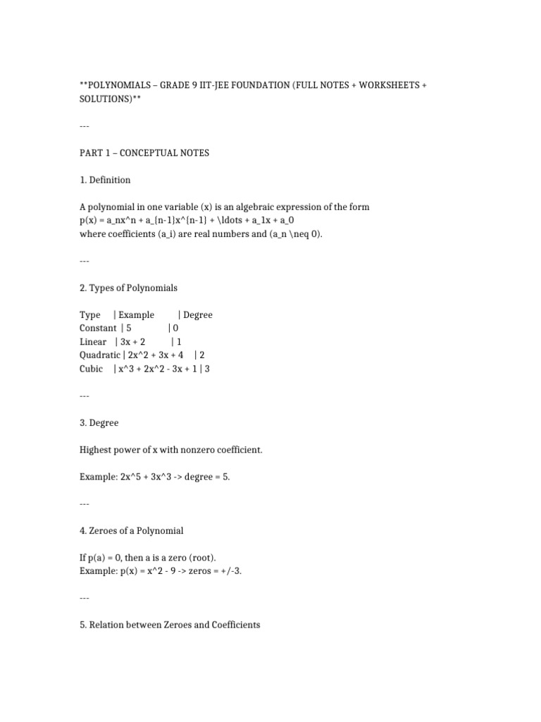 Grade 9 Polynomials: Notes & Worksheets | PDF | Polynomial | Factorization