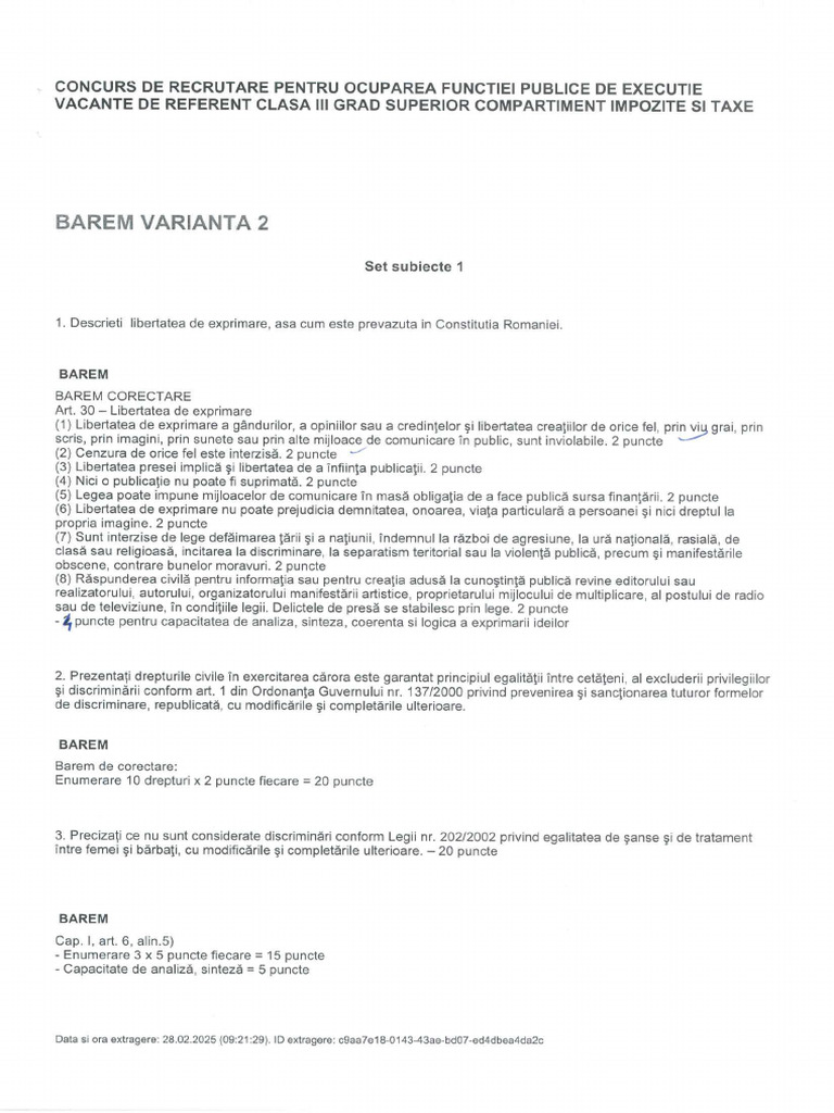 Barem Corectare Varianta 2 Subiecte Concurs Referent Impozite Si Taxe | PDF