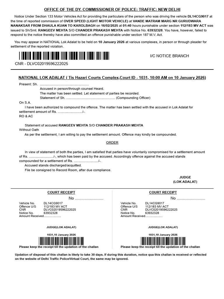 Traffic Violation Notice and Settlement Details | PDF | Criminal Law ...