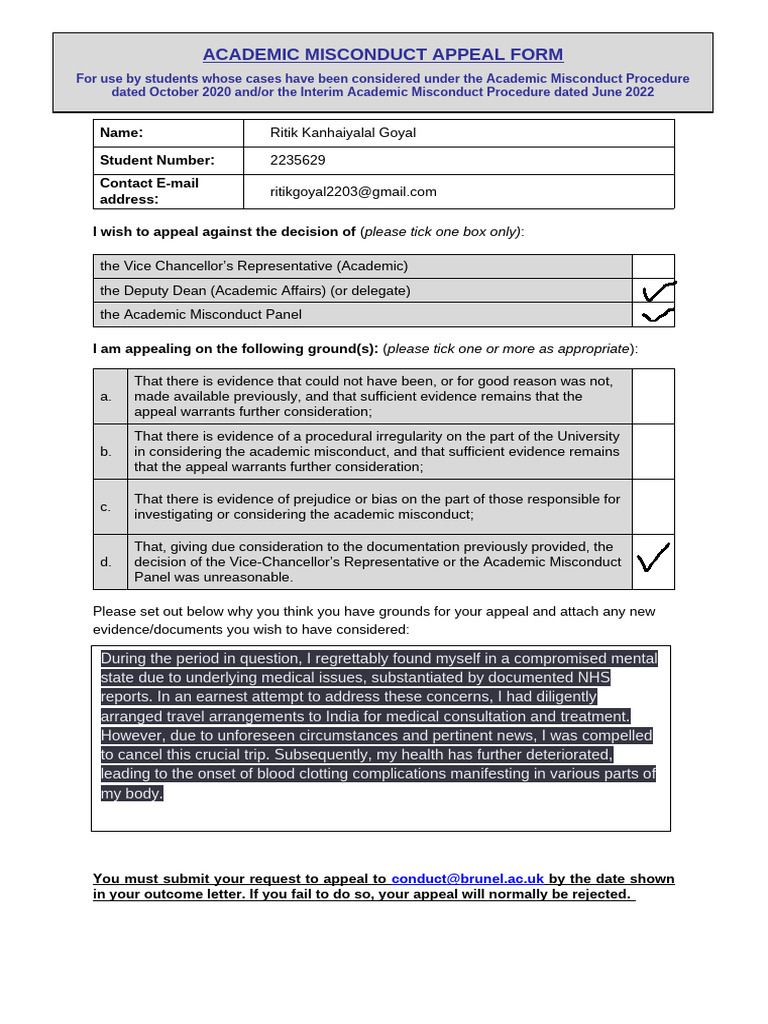 Academic Misconduct Appeal Form | PDF | Justice | Crime & Violence