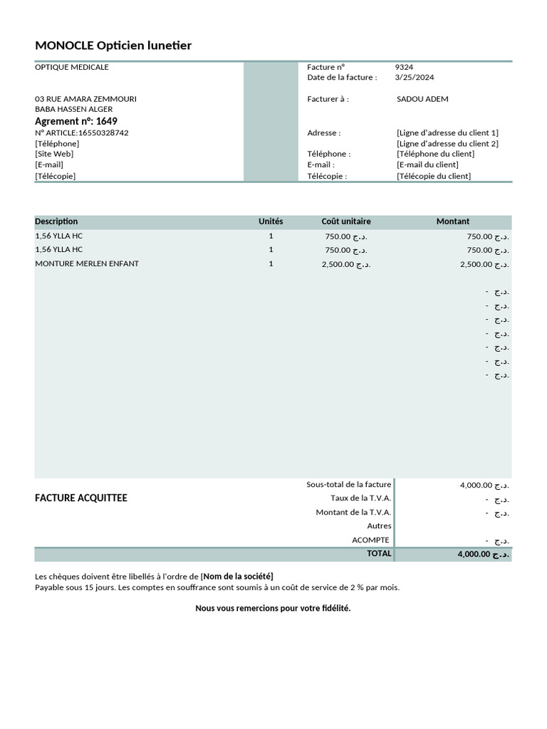Facture Optique Médicale MONOCLE | PDF