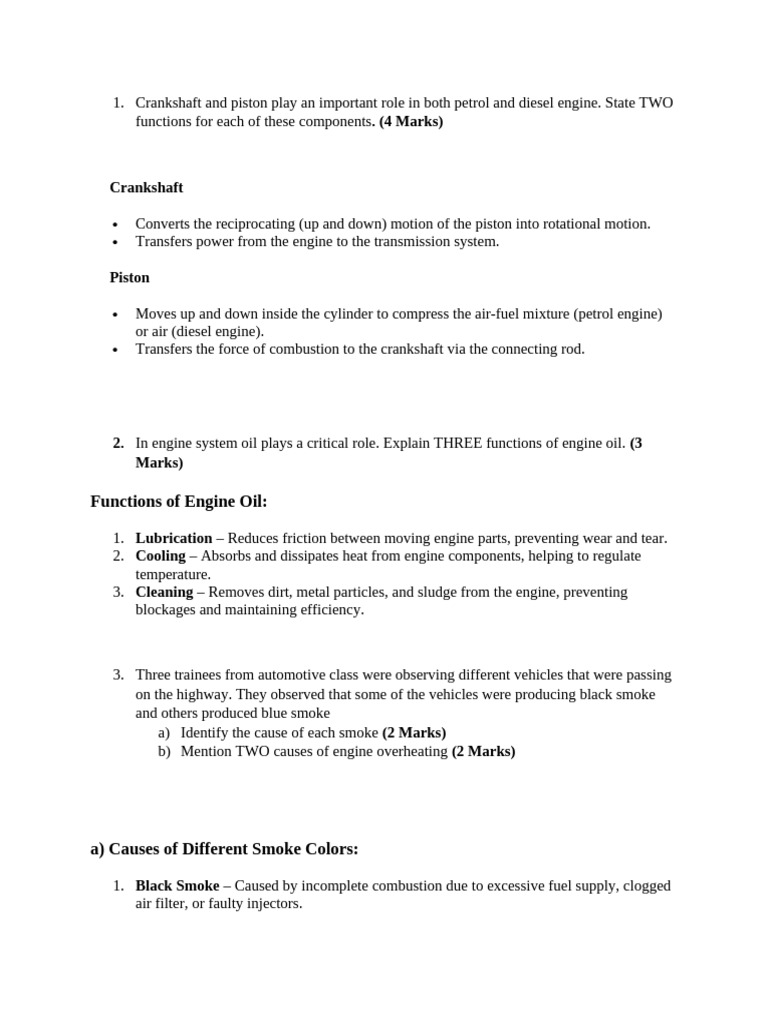 Engine Components and Functions Explained | PDF | Internal Combustion ...