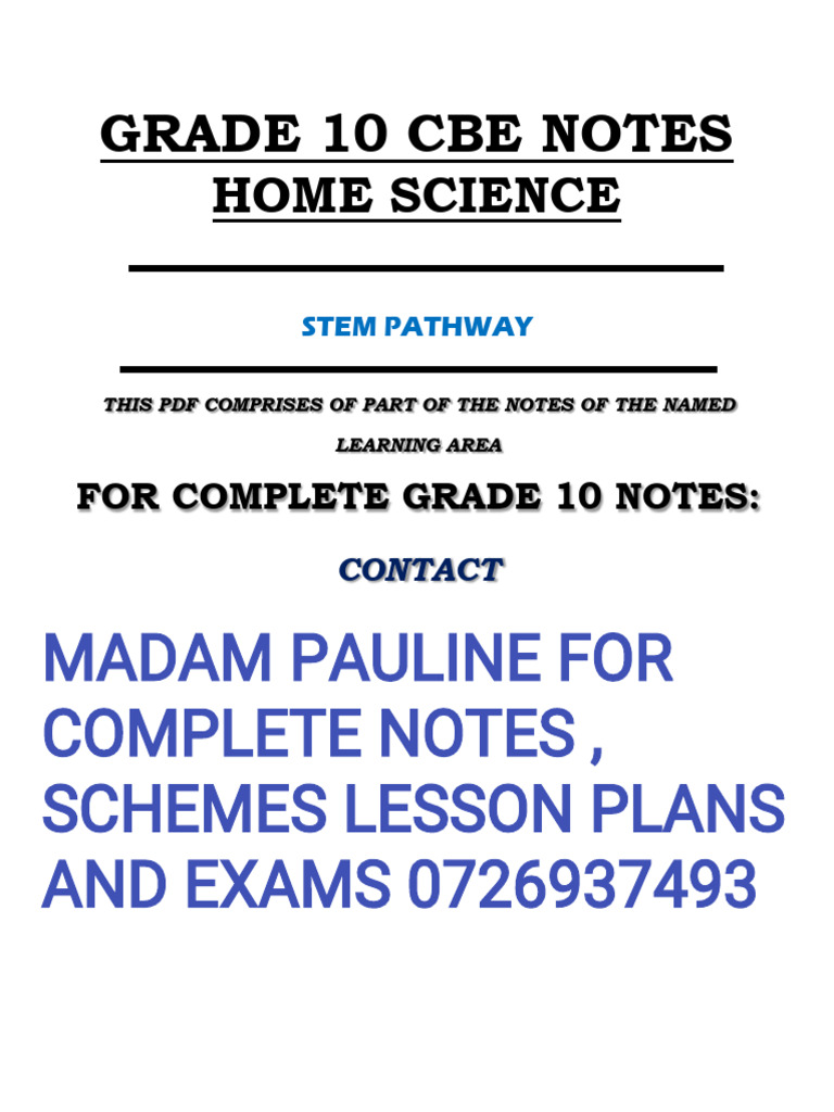 Grade 10 Home Science CBE Notes | PDF | Kitchen | Nutrition