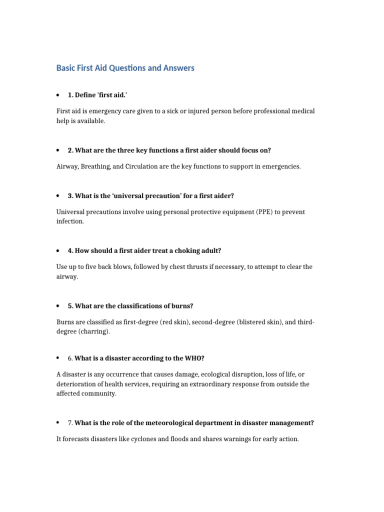 Essential First Aid Q&A Guide | PDF