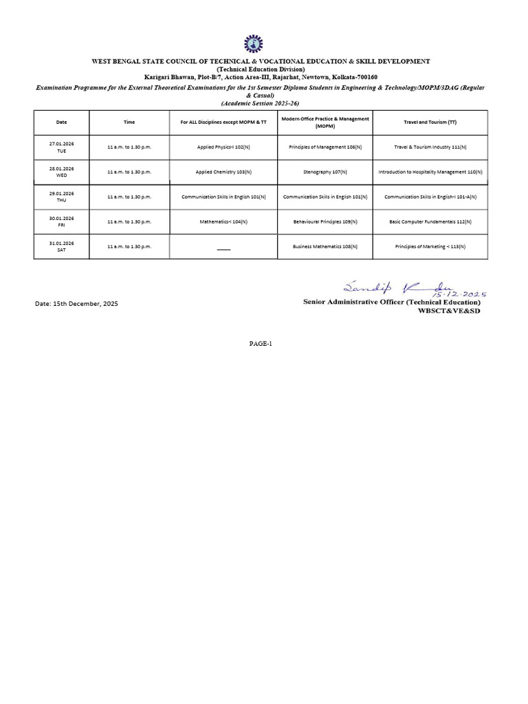 2026 Diploma Exam Schedule for Engineering | PDF | Engineering ...