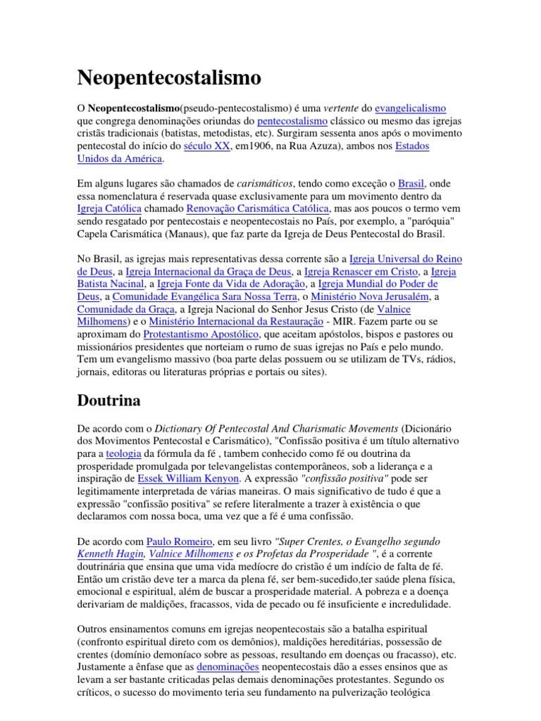Neopentecostalismo e Pentecostalismo | PDF | Pentecostalismo ...