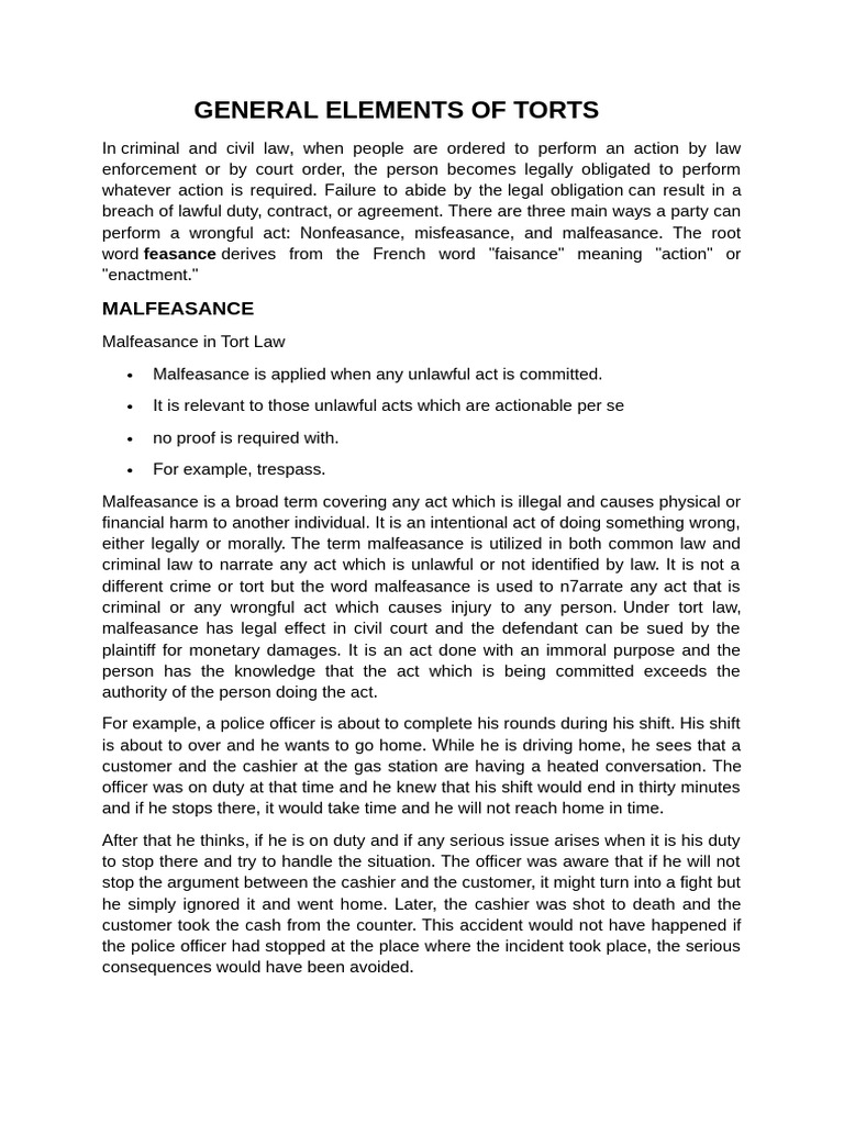 Understanding Malfeasance, Misfeasance, Nonfeasance | PDF | Tort ...