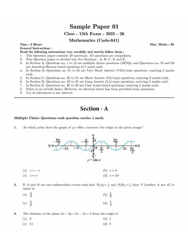 Sample Paper 1 | PDF
