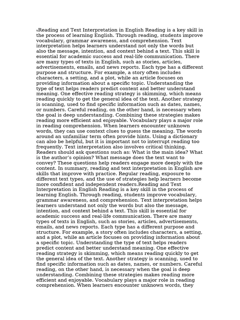 VReading and Text Interpretation in English Readin | PDF | Reading ...