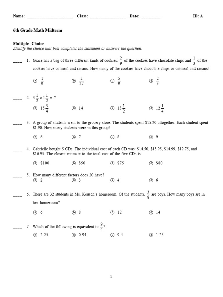 800002237-2014-6th-grade-midterm | PDF | Multiplication | Numbers
