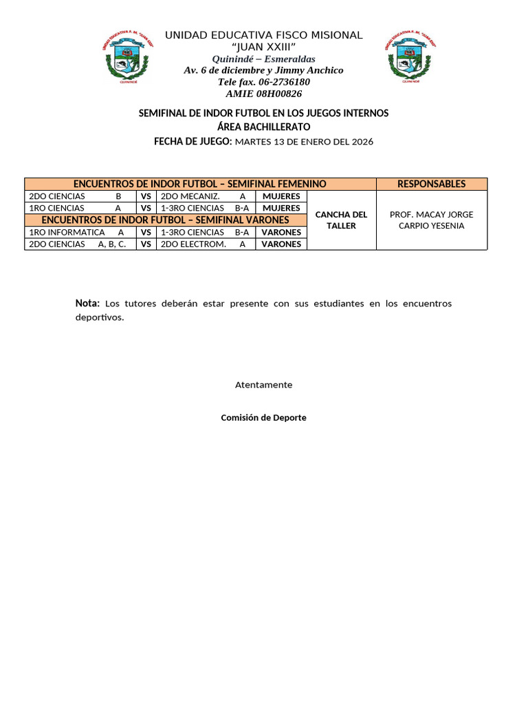 Semifinal de Indor Futbol | PDF