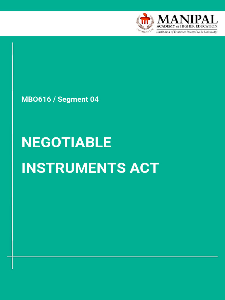 Overview of Negotiable Instruments Act | PDF | Negotiable Instrument ...