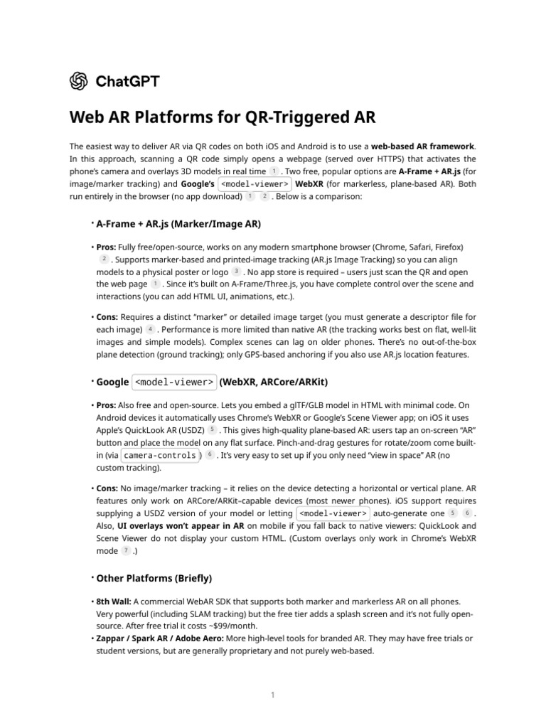 Web AR Platforms for QR Code Integration | PDF | Augmented Reality | Qr ...