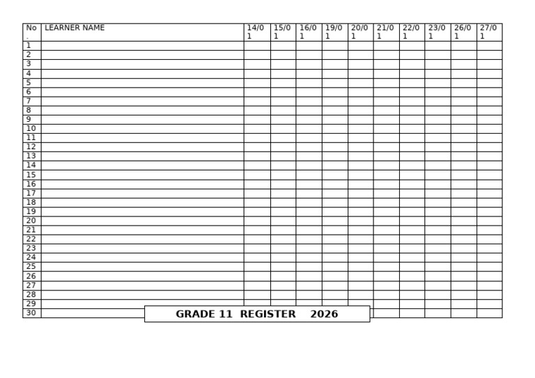 Grade 11 Student Registration 2026 | PDF