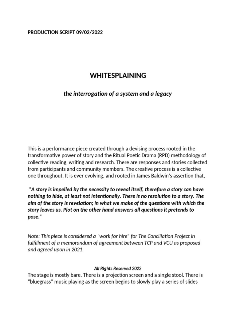Whiteness Explored: A Performance Script | PDF