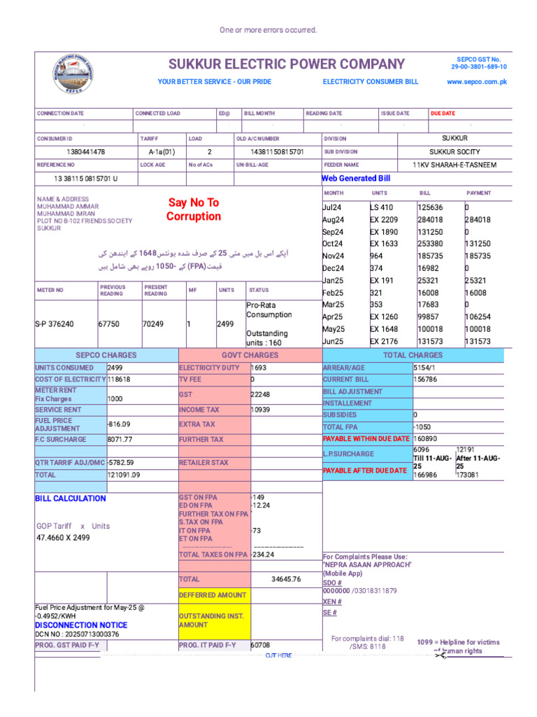SEPCO Electricity Bill Summary | PDF | Taxes | Fee
