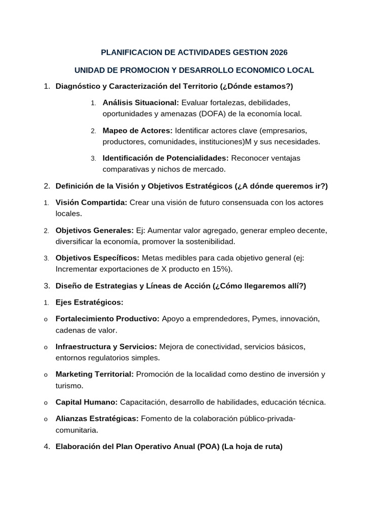 Plan de Actividades 2026 para Desarrollo Local | PDF | Marketing ...