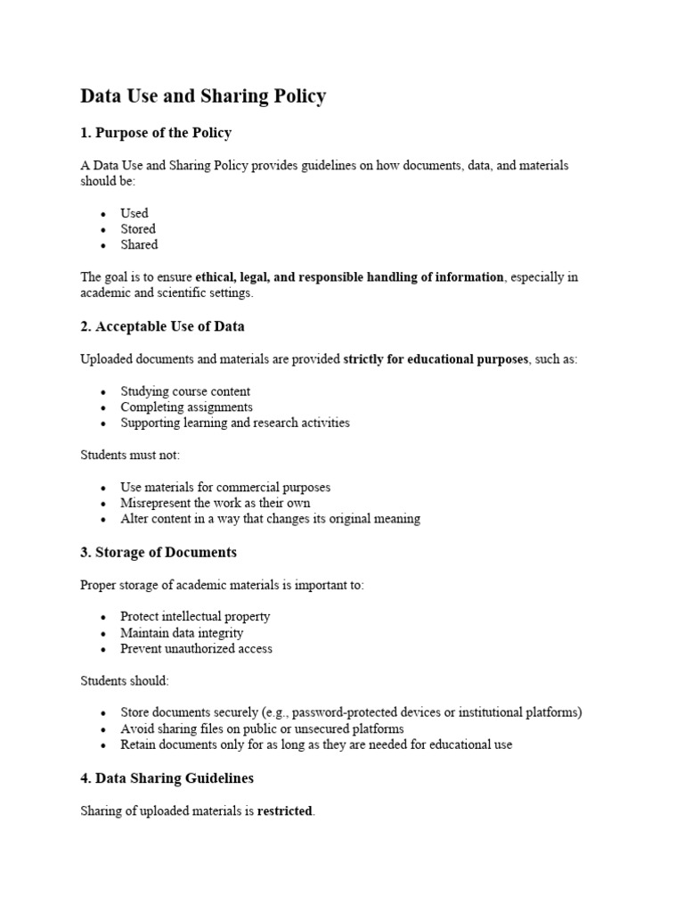 Data Use and Sharing Policy | PDF | Academic Integrity | Intellectual ...