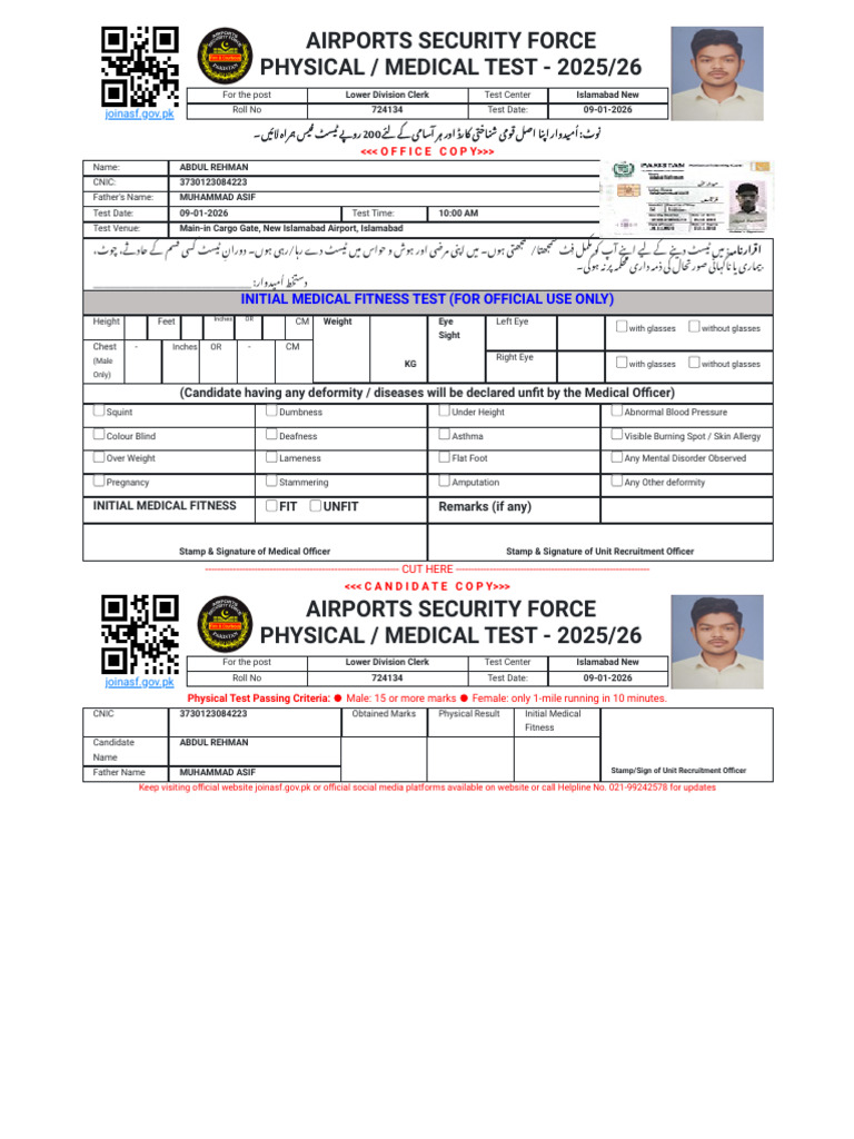 ASF Medical Test Details 2025/26 | PDF | Medicine | Human Diseases And ...