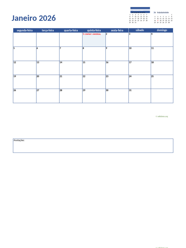 Calendário 2026: Feriados e Datas Importantes | PDF