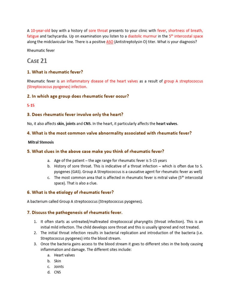 CASE 34 Rheumatic Fever | PDF | Congenital Heart Defect | Streptococcus