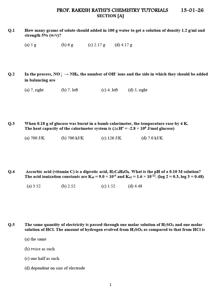 Chemistry Tutorial Questions and Answers | PDF | Acid | Chemical Reactions