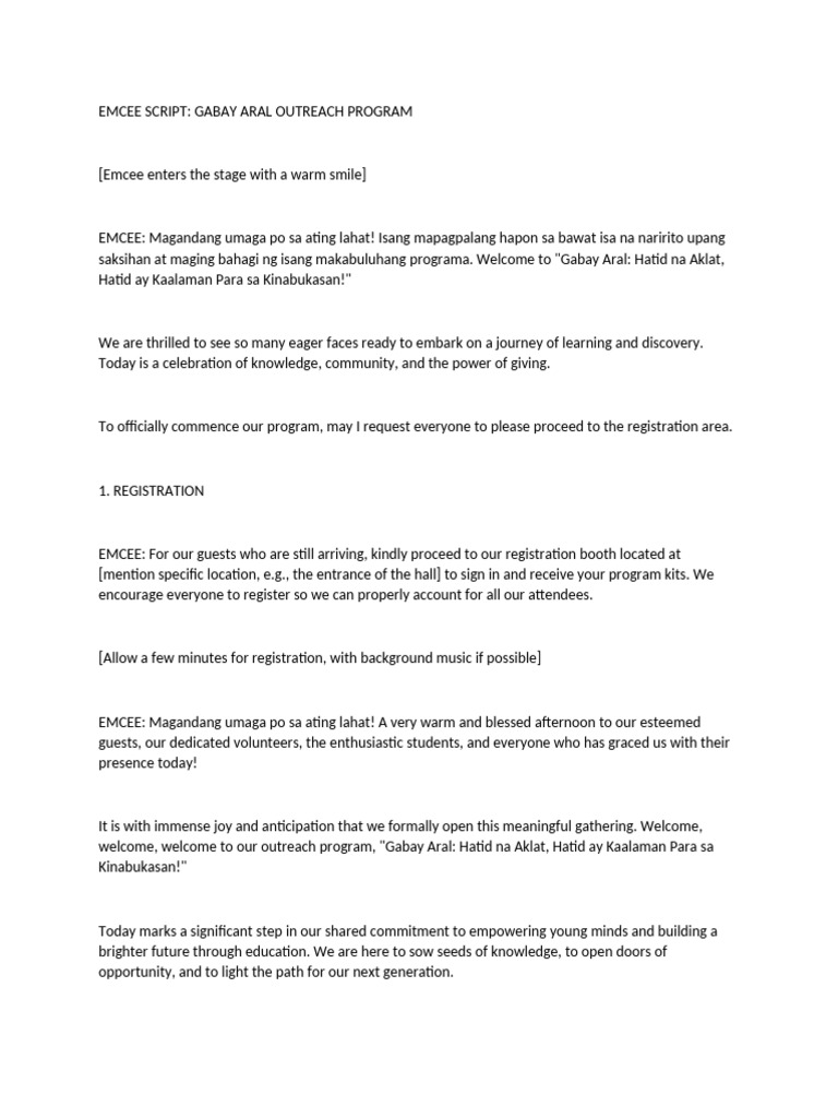 Gabay Aral Outreach Program Script | PDF