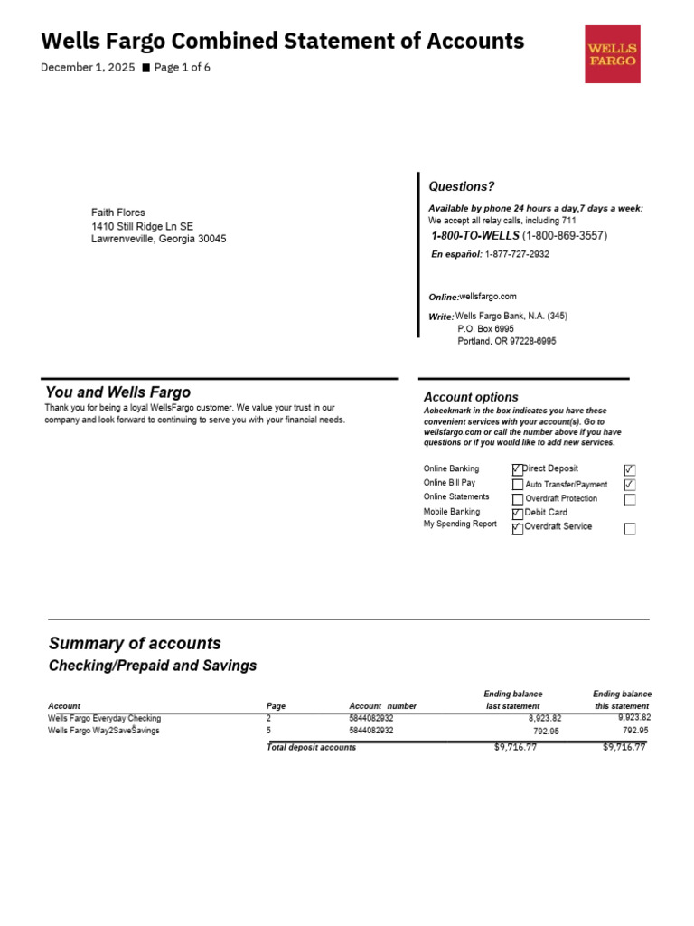 Wells Fargo Account Statement Summary | PDF | Overdraft | Credit Card