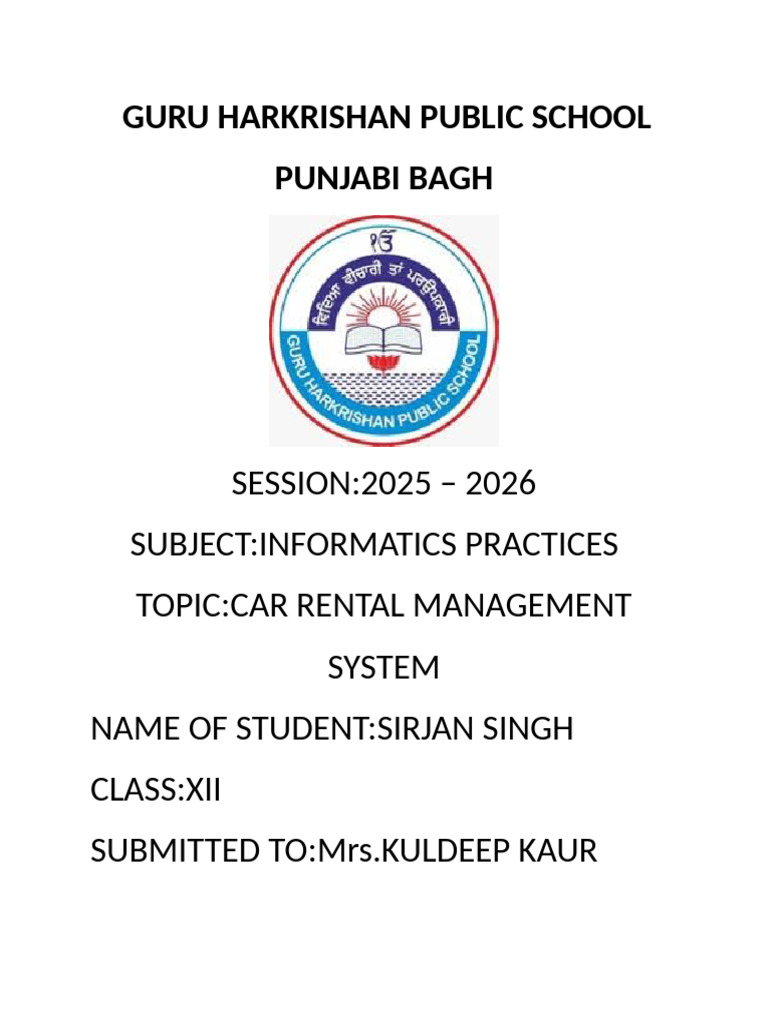 Car Rental Management System Project | PDF
