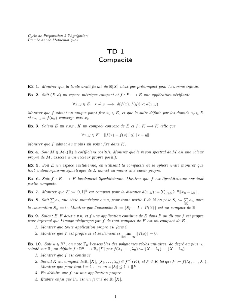 Exercices de Compacité en Mathématiques | PDF | Compacité ...