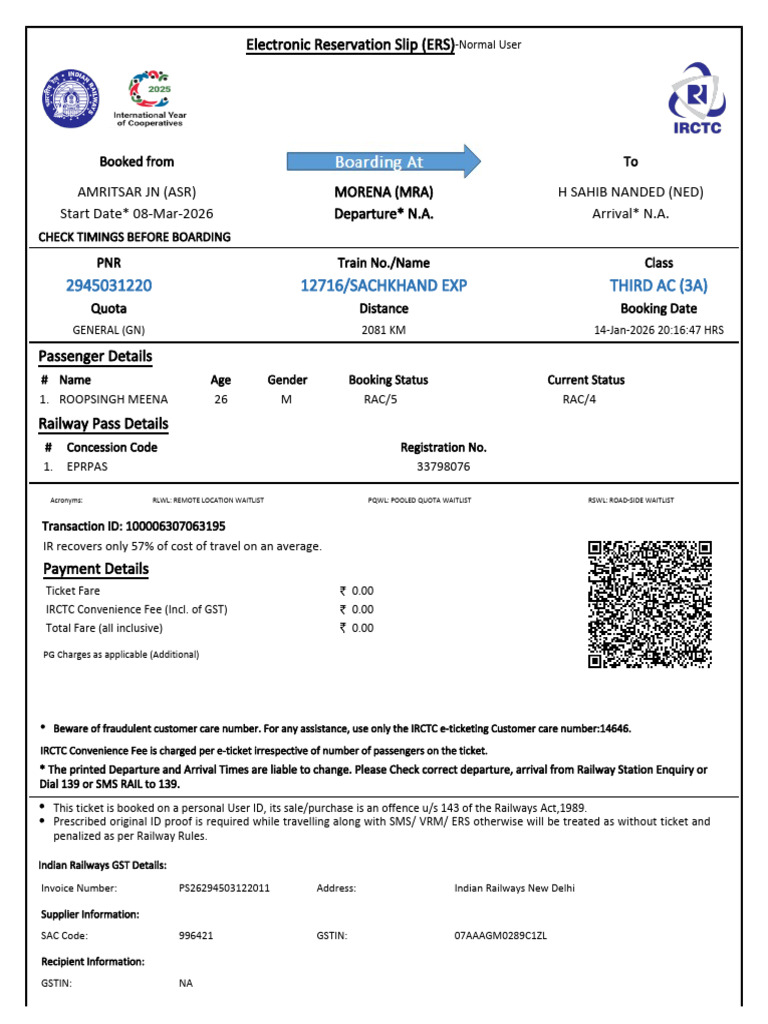 IRCTC E-Ticket Confirmation Details | PDF | Identity Document | Payments