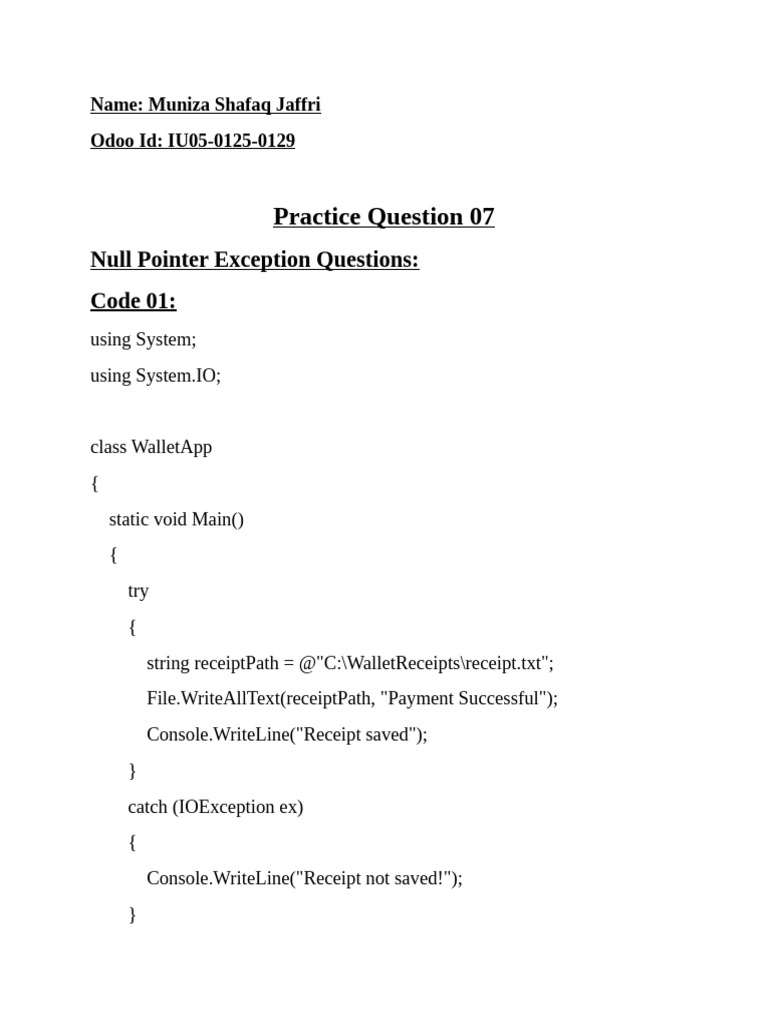 C# Exception Handling Examples | PDF