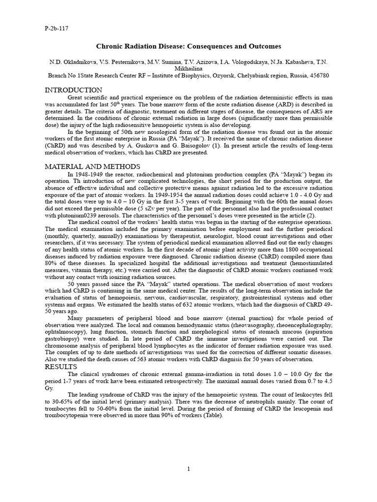 00412 | PDF | Acute Radiation Syndrome | White Blood Cell