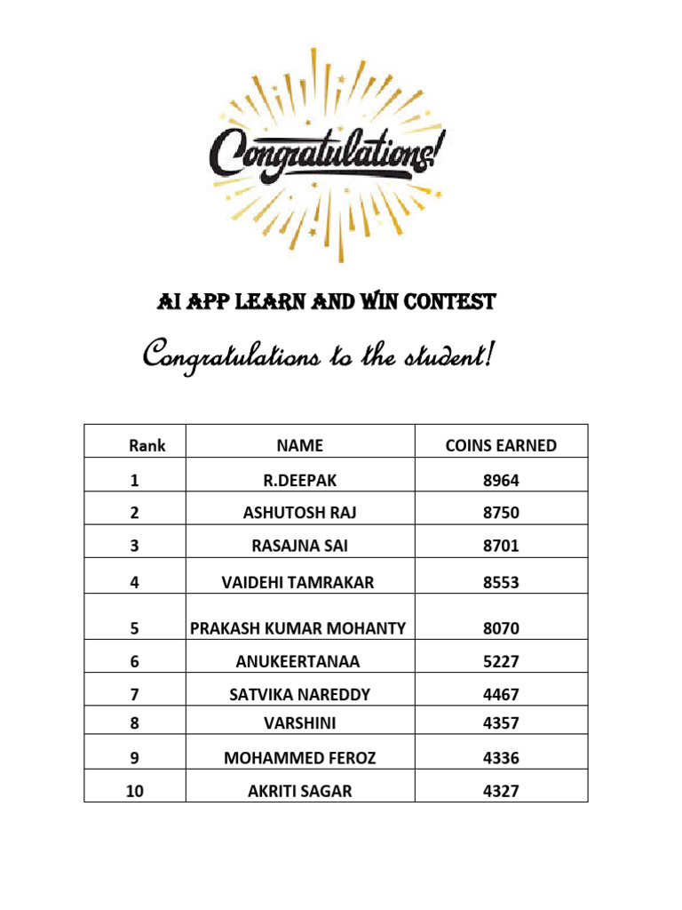 Ai App Learn and Win Contest List | PDF