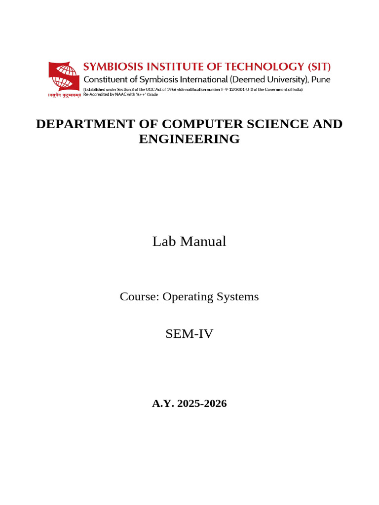 Operating Systems Lab Manual 2025-2026 | PDF | Operating System ...