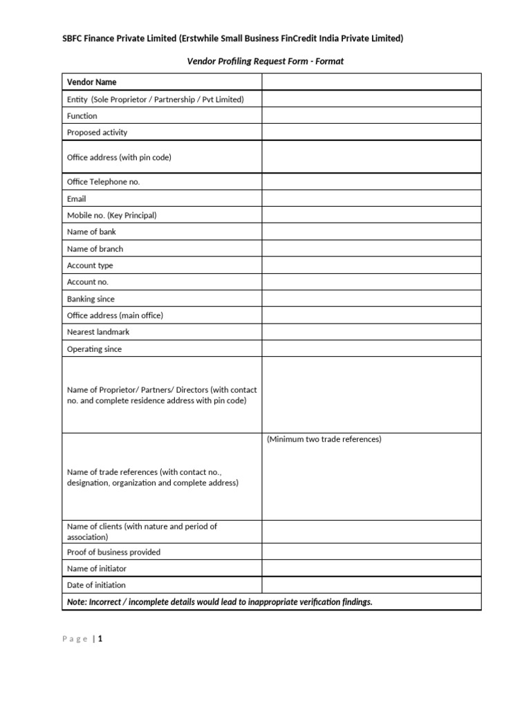 Vendor Profiling Request Form (SBFC)(2) | PDF