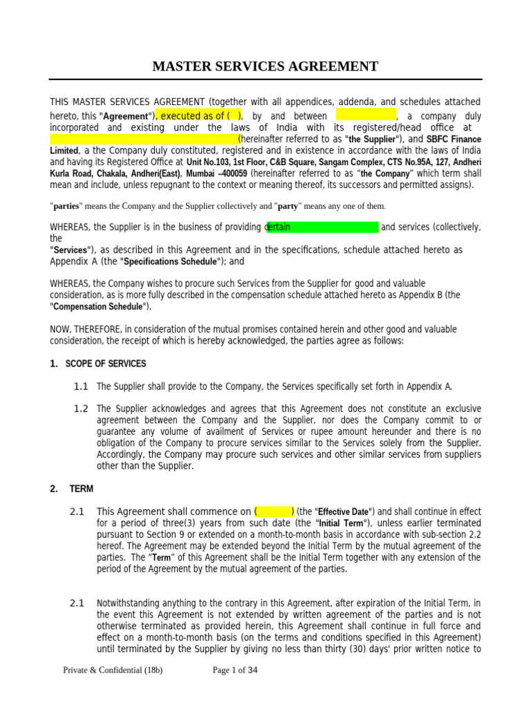 Master Services Agreement Overview | PDF | Law Of Agency | Computer ...