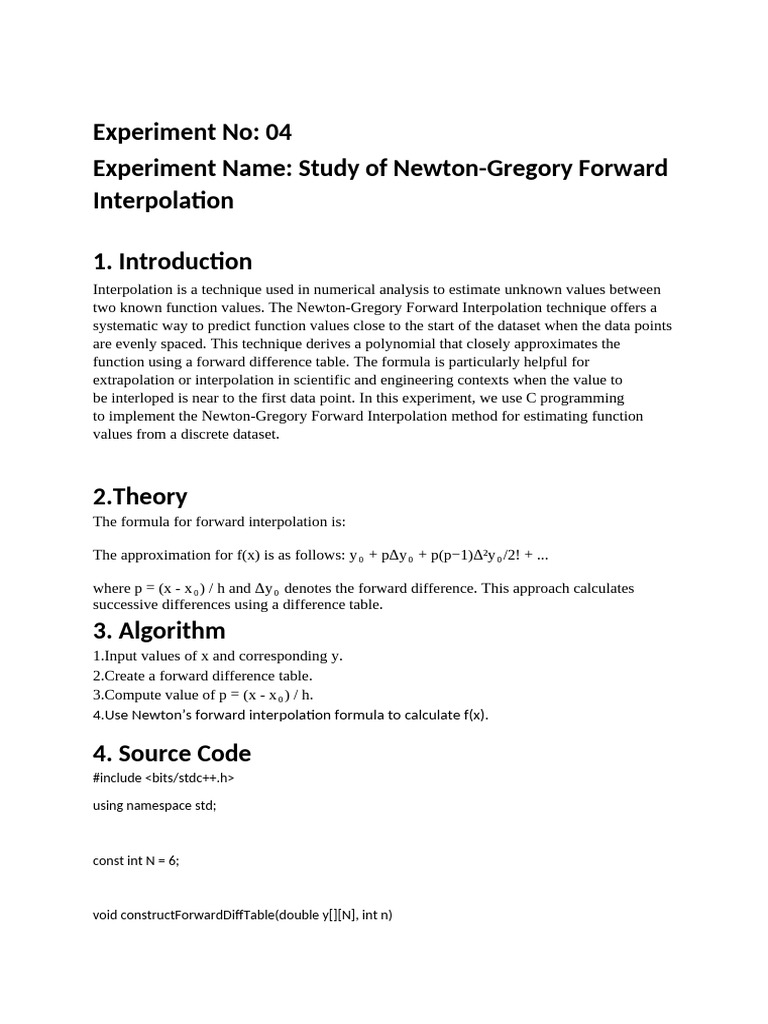 Newton-Gregory Forward Interpolation | PDF | Finite Difference ...