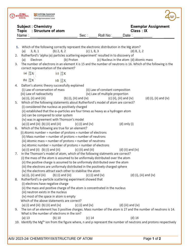 Structure of Atom: Class IX Chemistry Guide | PDF | Atoms | Atomic Nucleus