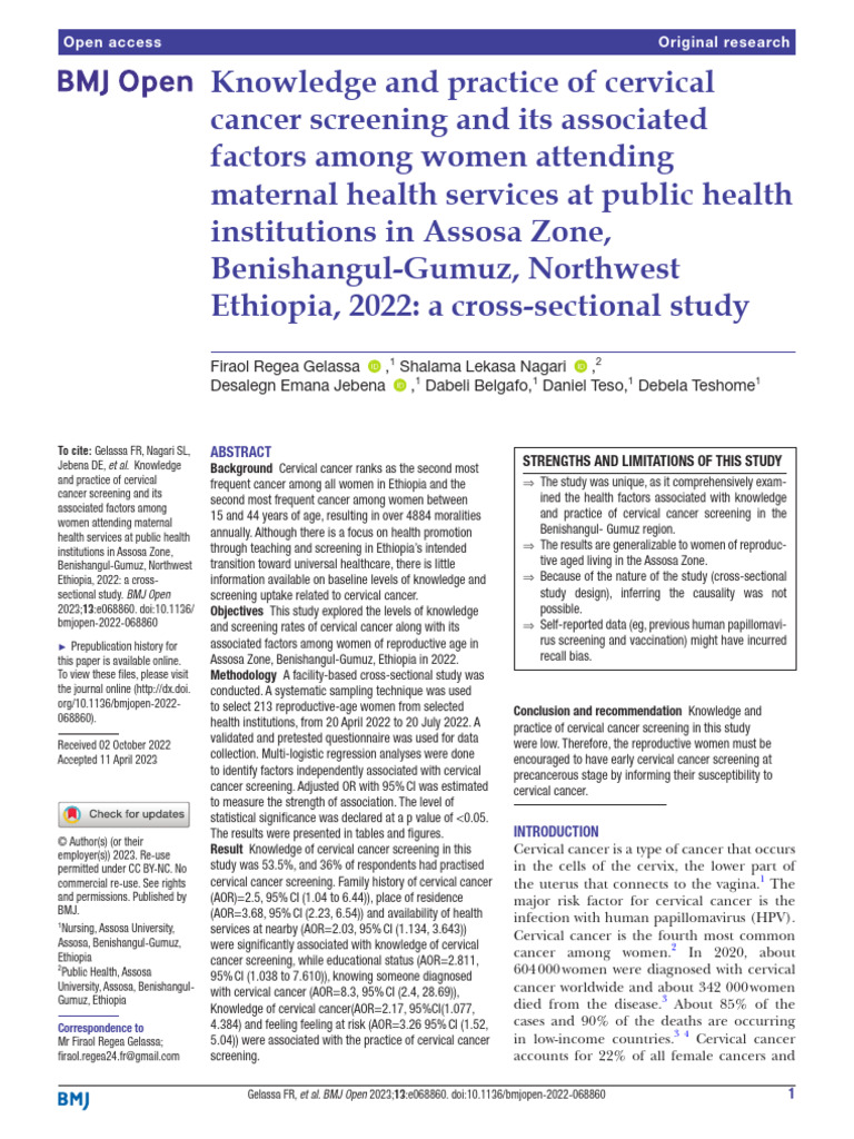 Cervical Cancer Screening Knowledge in Ethiopia | PDF | Cervical Cancer ...