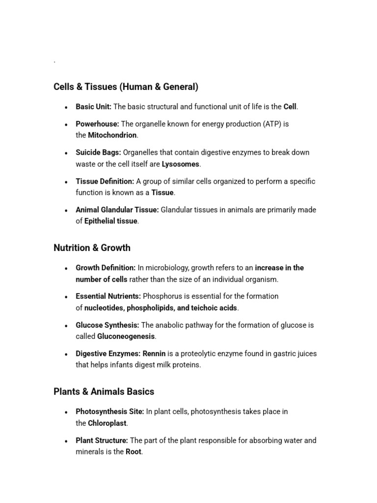 Human Cells, Tissues, and Nutrition Basics | PDF | Bacteria | Microorganism