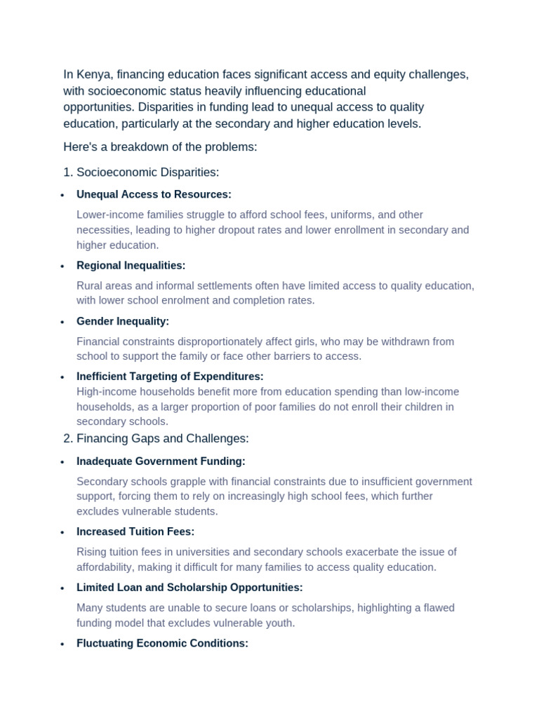 Challenges in Kenya's Education Financing | PDF | Economic Inequality ...