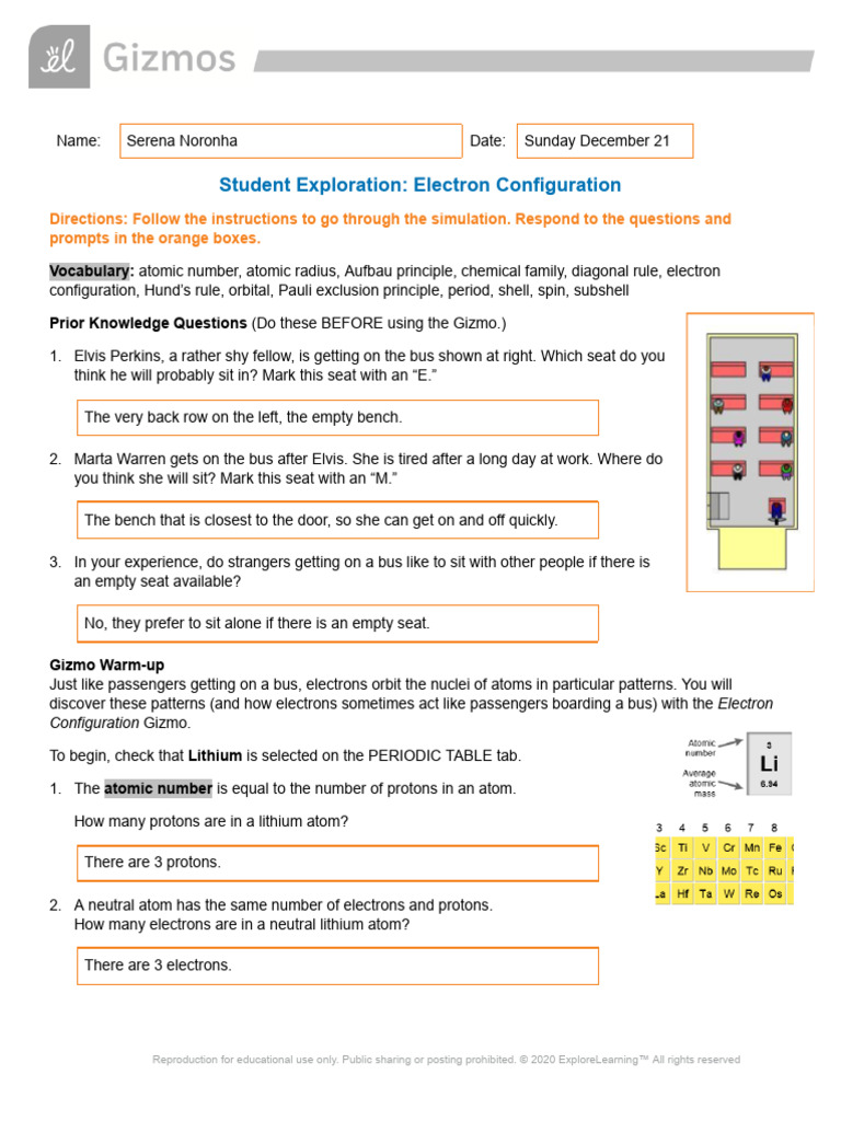 Copy of Electron Configuration Student Exploration Worksheet | PDF ...