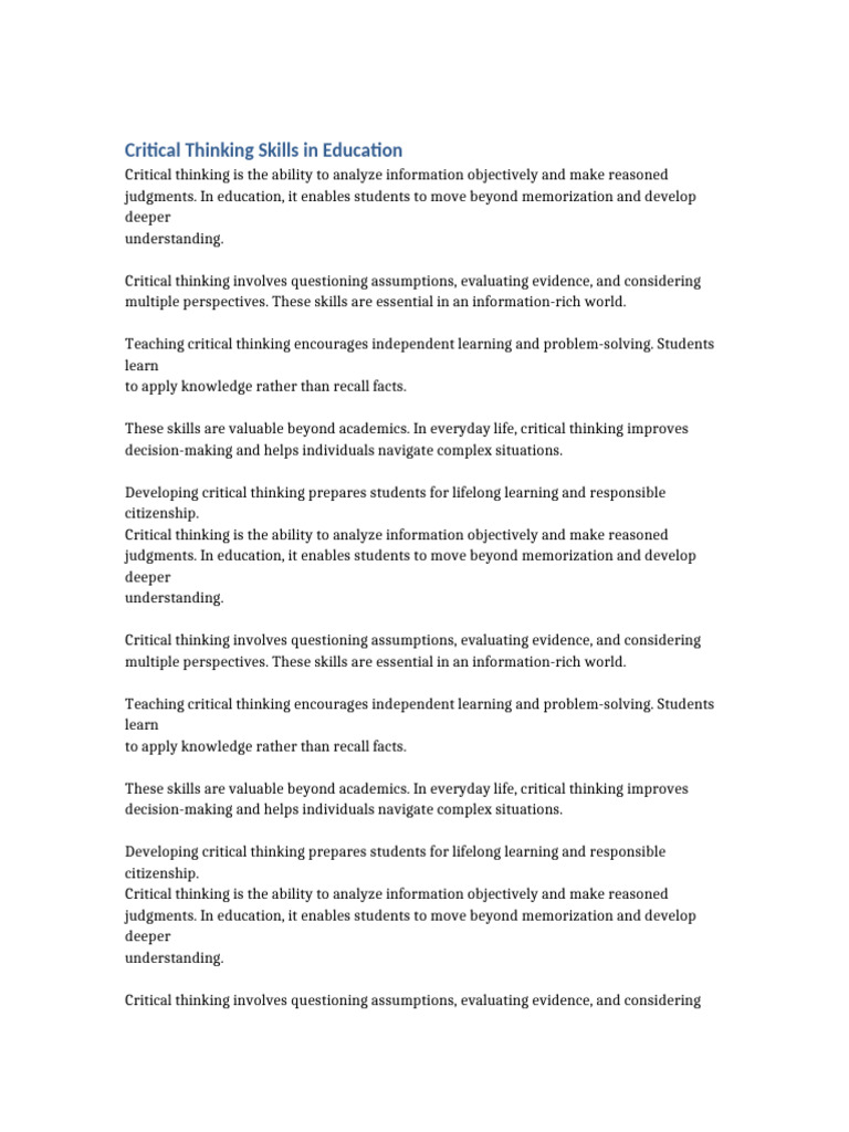 Enhancing Critical Thinking in Education | PDF | Critical Thinking ...